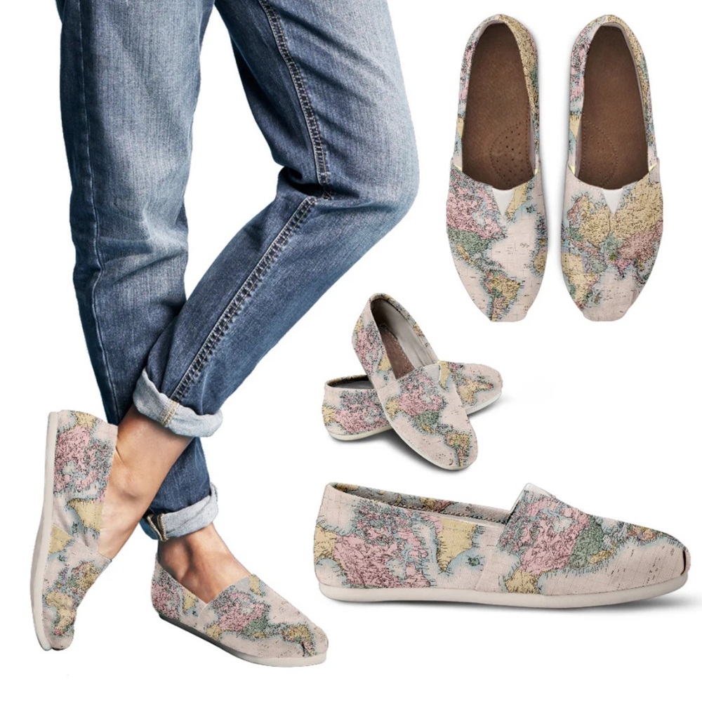 NWOT Groove Bags Vintage Geography Globe Slip On Shoes, Women’s 6.5 - Picture 2 of 12